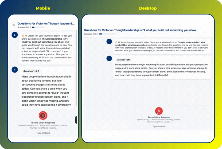 Leaps Questionnaire Interface for Capturing Insights